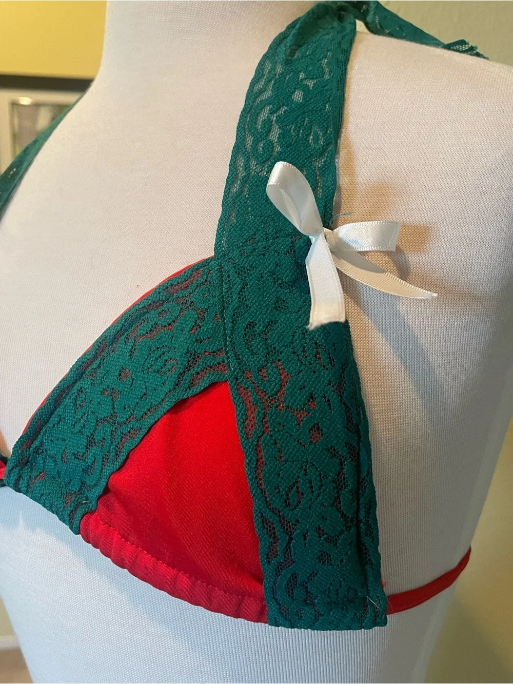 Red & Green Lace Halter Bikini Set - Women Intimates & Sleepwear